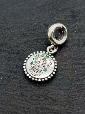 Pandora Day of the Dead Sugar Skull Dangle Charm Sterling Silver Jewelry